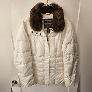 NWOT - Down Eddie Bauer White Faux Fur Collar Jacket - Size XL